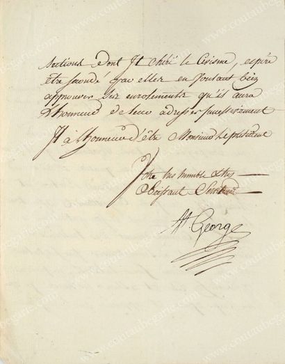 SAINT-GEORGES Chevalier de (1724-1799) 
Lettre manuscrite signée St Georges adressée...