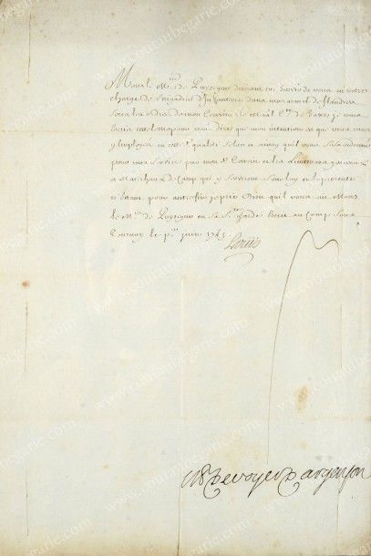 LOUIS XV, roi de France (1710-1774) 
Lettre de nomination signée Louis, Versailles,...