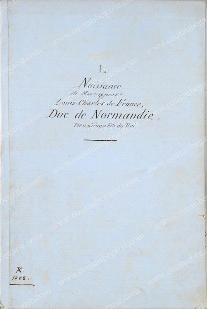 null NAISSANCE DU DUC DE NORMANDIE.
Pièce autographe, composée de 32 pages manuscrites...