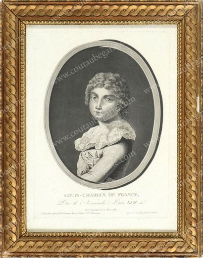 École FRANÇAISE du XVIIIe siècle 
Portrait de Louis-Charles, futur Louis XVII (1785-1795).
Gravure,...