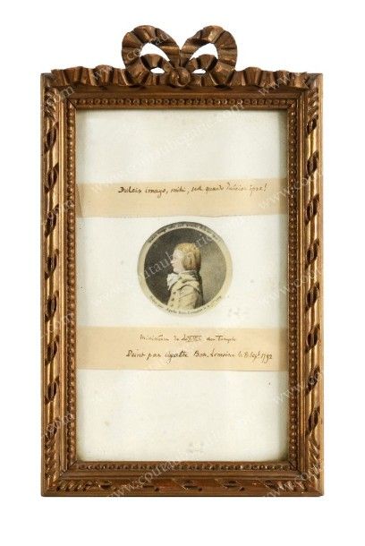 D'APRÈS AGATHE BONV-LEMOINE 
Portrait de Louis XVII à la prison du Temple (1785-1795).
Gravure,...