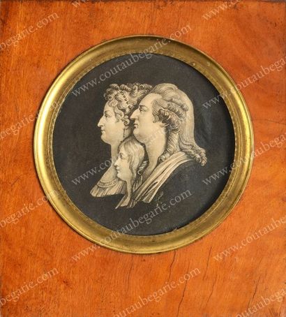 École Française du XIXe siècle 
Portrait médaillon aux profils du roi Louis XVI,...