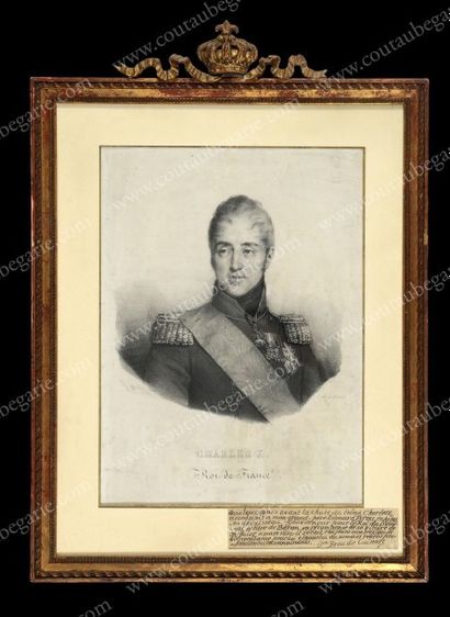 École Française du XIXe siècle 
Portrait du roi Charles X.
Lithographie signée et...
