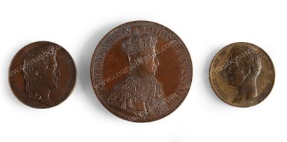null CHARLES X, roi de France.
Ensemble de 3 médailles commémoratives en bronze:...
