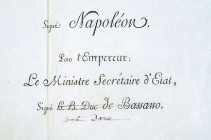 NAPOLÉON, empereur des Français (1769-1821) 
Décret impérial signé Comte Daru [Pierre...