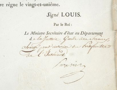 LOUIS XVIII, roi de France (1755-1824) 
Décret royal établi au Château des Tuileries,...