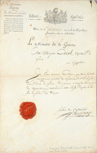 BERNADOTTE Jean-Baptiste (1763-1844) 
Maréchal d'Empire, roi de Suède. 
Pièce autographe...