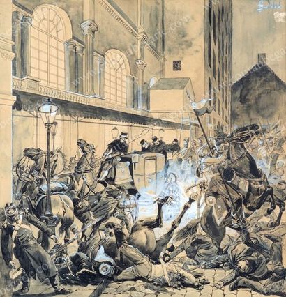 BOMBLED Louis-Charles (1862-1927) 
Scène de l'attentat d'Orsini contre Napoléon III...