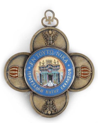 [GRECE] 
Croix pectorale pour patriarche orthodoxe, en vermeil et émaux polychrome,...