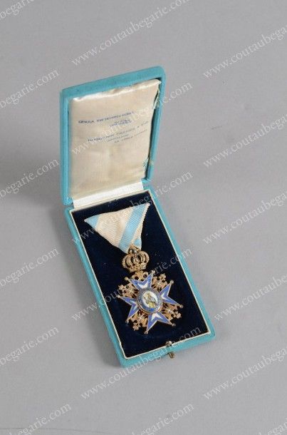 [SERBIE] 
Croix de chevalier de l'Ordre royal de Saint-Sava en vermeil et émail,...