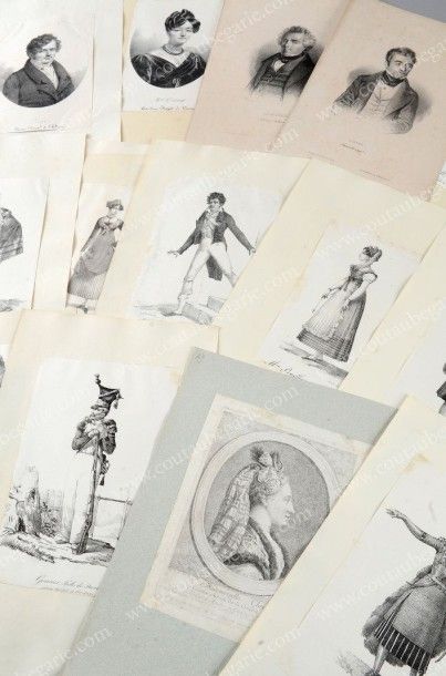 null ACTEURS ET ACTRICES FRANÇAIS.
Ensemble de 20 gravures anciennes représentant...