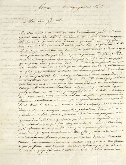 [GÉRICAULT]. 
L.A.S L. Petitot adressée à Géricault et datée de janvier 1818, Rome,...