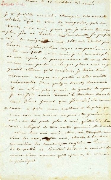 HOCHE Lazare (1768-1797), Général en chef 
Lettre autographe, Vannes, 13 Messidor...