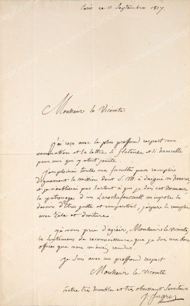 INGRES Jean-Auguste-Dominique (1781-1867) 
Célèbre peintre français. L.A.S. Ingres...
