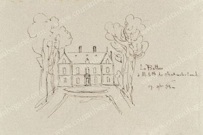 BEAUCHESNE Alcide, Vicomte de (1804-1873) 
Vue de La Battue, château de Chateaubriand....