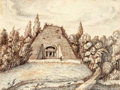 BEAUCHESNE Alcide, Vicomte de (1804-1873) 
«Temple du jardin de Maupertuis» Dessin...