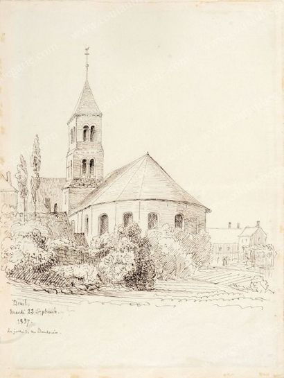 BEAUCHESNE Alcide, Vicomte de (1804-1873) 
«Eglise près Pornic, Sainte Marie» & «Tombe...