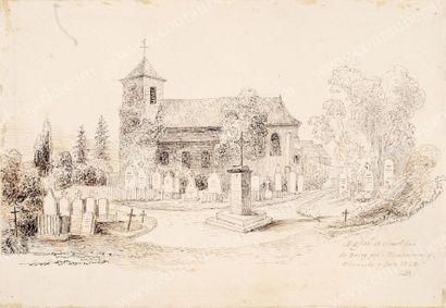 BEAUCHESNE Alcide, Vicomte de (1804-1873) 
«Eglise près Pornic, Sainte Marie» & «Tombe...