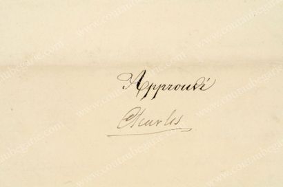 [CHARLES X, roi de France] 
Lettre nobiliaire manuscrite signée «Charles», et contresignée...