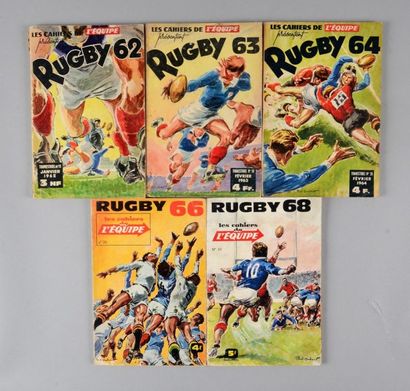 null Lot de 5 cahiers de l'équipe Rugby des années 1962-63-64-66 et 68. état d'u...