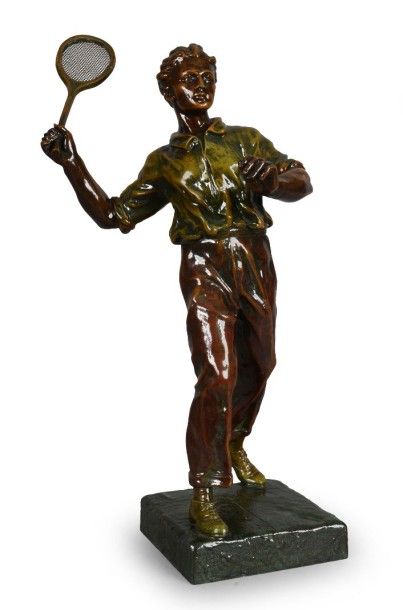 null Sculpture en régule «Le joueur de Tennis». Circa 1910. Signée Ruffony 42 cm....