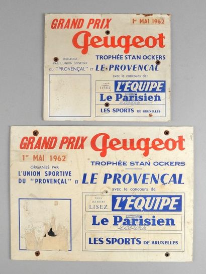 null Lot de 2 plaques cartonnées du Trophée Peugeot de 1962. Il sera courru entre...