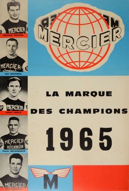 null Affiche promotionnelle des cycles Mercier. «La marque des champions 1965». Avec...
