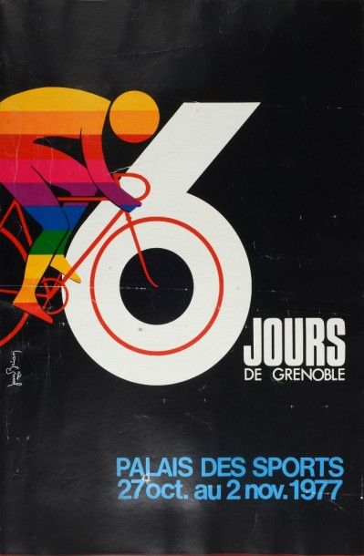 null Affiche de la course sur piste des 6 jours de Grenoble 1977. Victoire du couple...