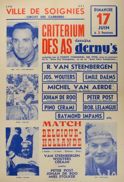 null Affiche du Critérium des As derrière derny. Match Belgique-Hollande, en 1962...