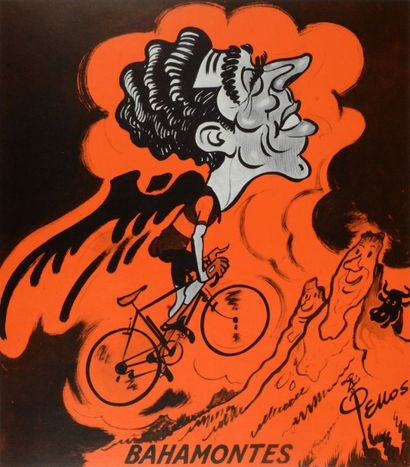 null Affiche caricature de Federico Bahamontes vainqueur du Tour de France 1959....