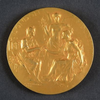 null Médaille en bronze doré de l'exposition Franco-Britanique à Londres en 1908....