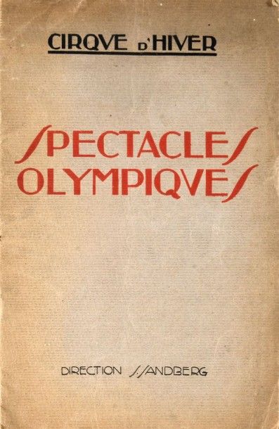 null 1924. Paris. Programme du cirque d'hiver des spectacles Olympiques. Représentation...