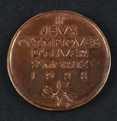 null 1928. St Moritz. Médaille de participant aux IIe Jeux d'Hiver. En bronze. Diamètre...