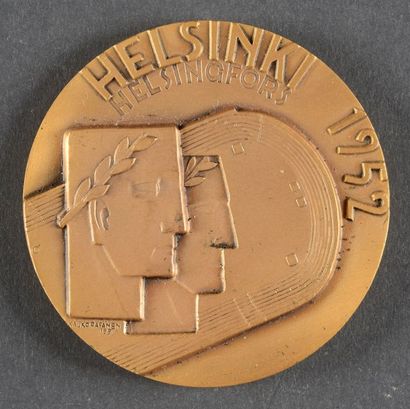 null 1952. Helsinki. Médaille de participant aux XVe Jeux d'été. En bronze. Diamètre...