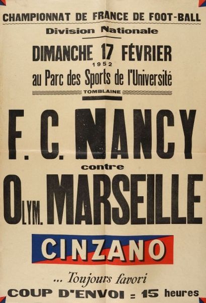 null Affiche de la rencontre du championnat de France 1951-1952 entre le FC Nancy...