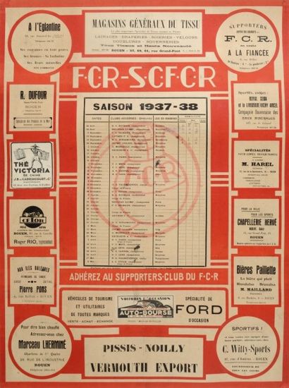 null Affiche du calendrier du FC Rouen pour le Championnat de France 1937-38. Le...