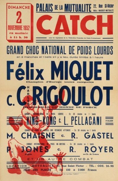 null Ensemble de 2 affiches de combat de Charles Rigoulot en 1938 et 1952. Illustrations...