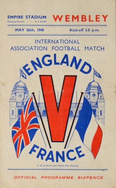 null Programme officiel de la rencontre Angleterre-France du 26 mai 1945 se soldant...