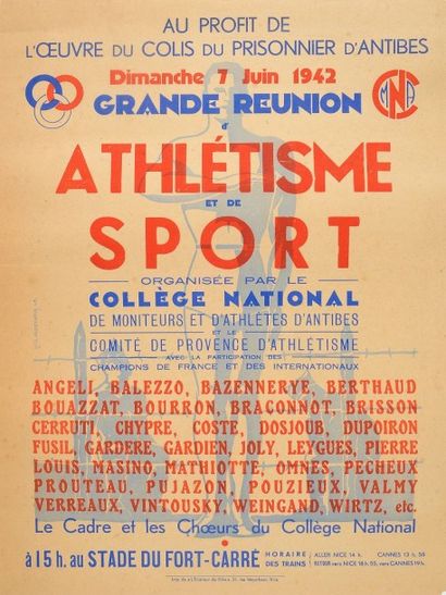 null Affichette de la grande réunion d'athlétisme du 7 juin 1942 à Antibes. Journée...
