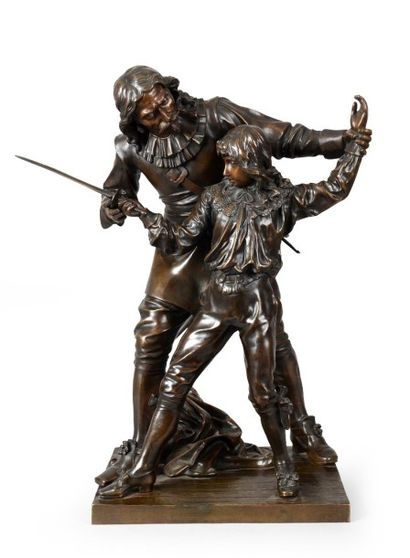 null Sculpture en bronze «La Leçon d'Escrime». Signée A. Gaudez (1845-1902) sur la...