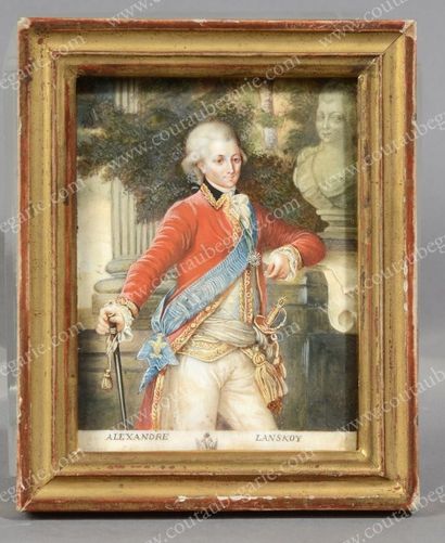École RUSSE du XIXe siècle 
Portrait du lieutenant Alexandre Lanskoy (1758-1784).
Miniature...