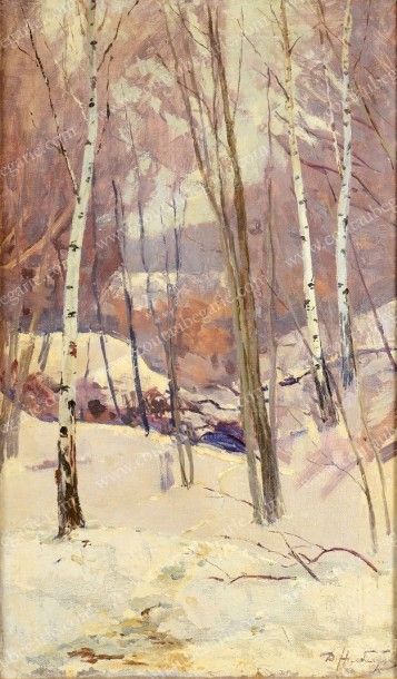 NALBANDIYAN Dimitri (1906-1993) 
Forêt de bouleaux en hiver. 
Huile sur toile signée...