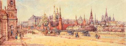 null BAYE Joseph baron de (1853-1931). 
Vue de Moscou. 
Aquarelle signée en bas à...