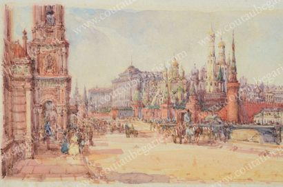 null BAYE Joseph baron de (1853-1931). 
Vue de Moscou. 
Aquarelle signée en bas à...