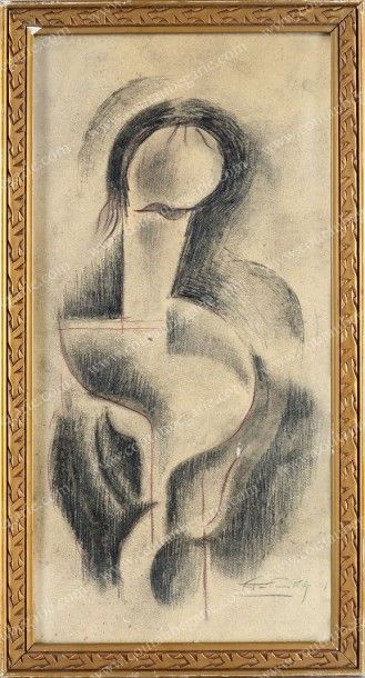 FOTINSKY Serge (1887-1971) 
Scène abstraite. 
Dessin au fusain, signé en bas à droite,...