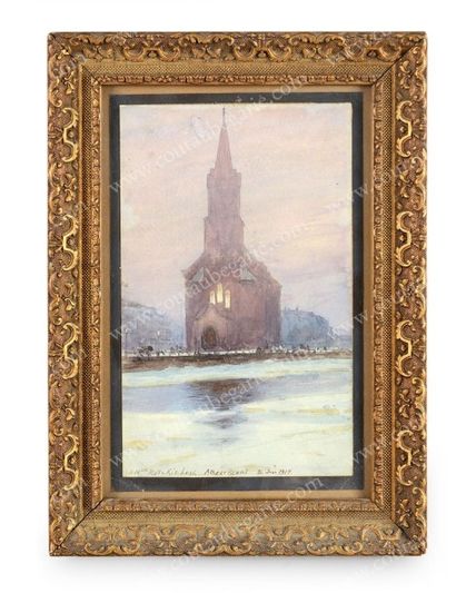 BENOIS Alexandre Nikolaïevitch (1870-1960) 
Eglise russe en hiver. 
Aquarelle, avec...