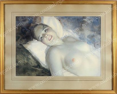 TCHISTOVSKY Lev (1902-1969) 
Jeune femme nue allongée. 
Aquarelle signée en haut...