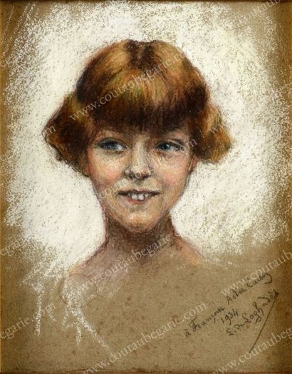 LOGHADES DE Léonie (1859 - ? ) 
Portrait de Françoise Aster Caisez jeune fille. 
Gouache...