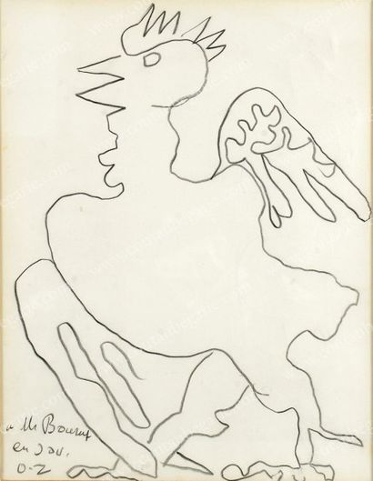 ZADKINE Ossip (1890-1967) 
Oiseaux. 
Fusain signé en bas à gauche avec dédicace autographe....