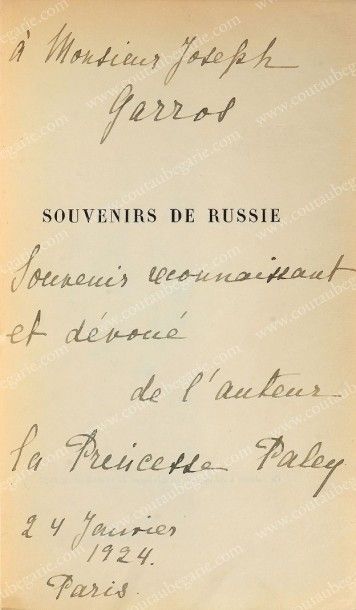 PALEY princesse, Souvenirs de Russie, Librairie Plon, Paris, 1923, in-4, 320 pp.,...